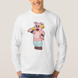 Pig at Cricket with Cricket bat T-Shirt