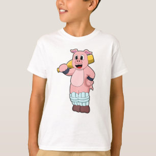 Pig at Cricket with Cricket bat T-Shirt
