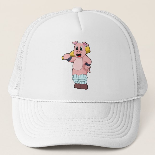 Pig at Cricket with Cricket bat Trucker Hat (Front)