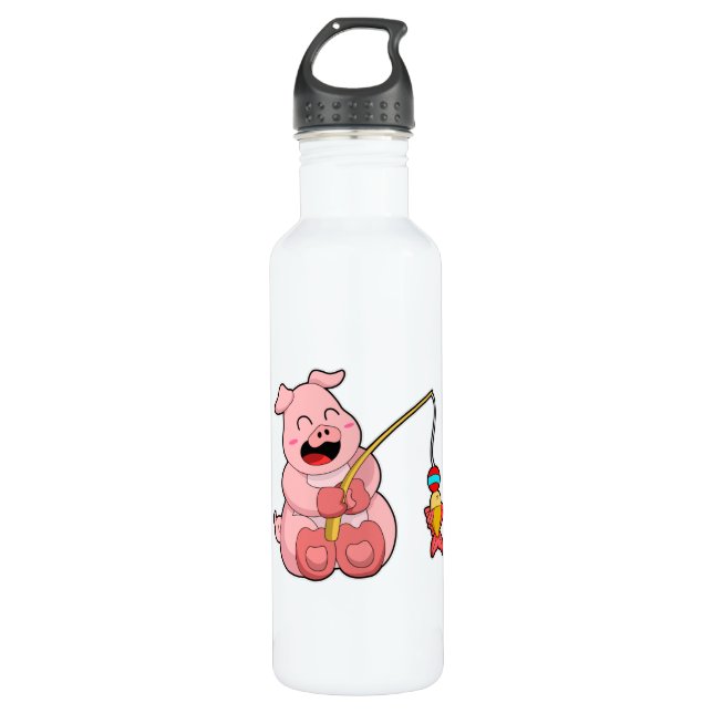 Pig at Fishing with Fish 710 Ml Water Bottle (Front)