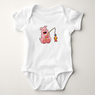Pig at Fishing with Fish Baby Bodysuit