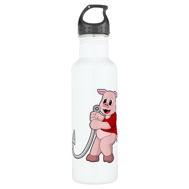 Pig at Fishing with Fish hook 710 Ml Water Bottle (Front)