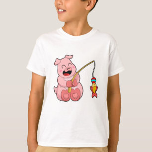 Pig at Fishing with Fish T-Shirt