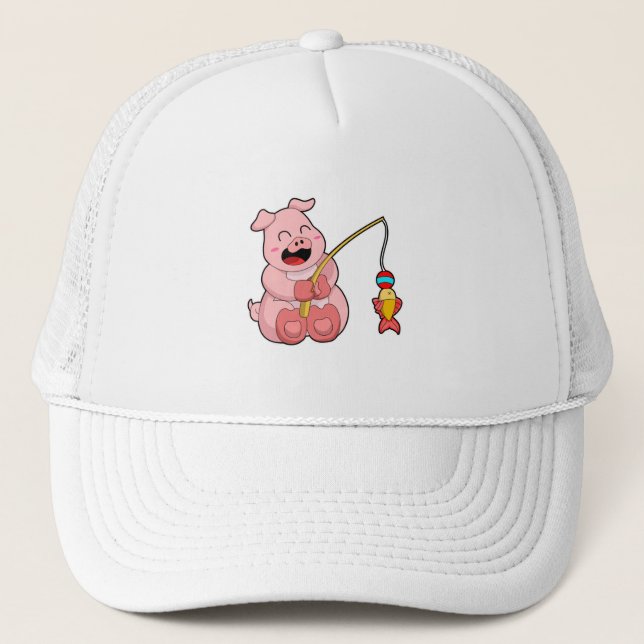 Pig at Fishing with Fish Trucker Hat (Front)
