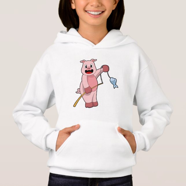 Pig at Fishing with Fishing rod & Fish (Front)