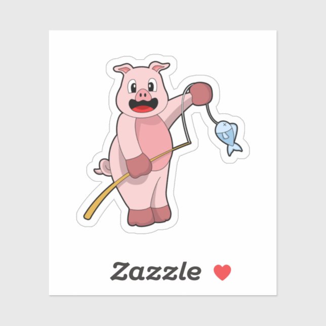 Pig at Fishing with Fishing rod & Fish (Sheet)