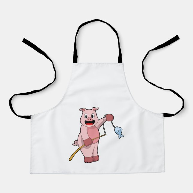 Pig at Fishing with Fishing rod & Fish Apron (Front)