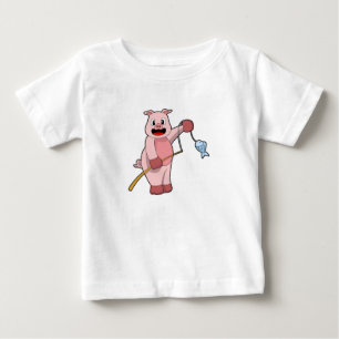 Pig at Fishing with Fishing rod & Fish Baby T-Shirt