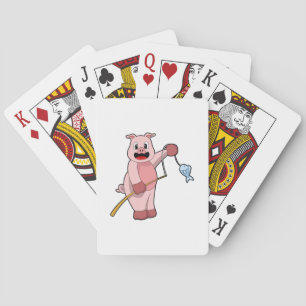 Pig at Fishing with Fishing rod & Fish Playing Cards