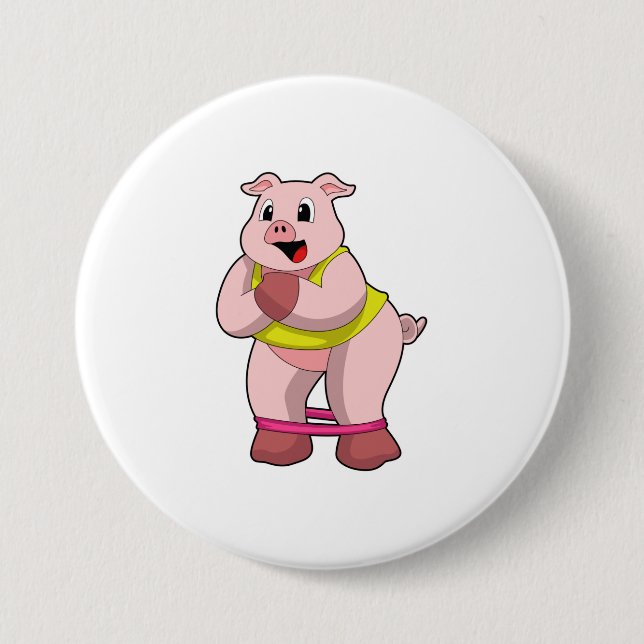 Pig at Fitness with Rubber band 7.5 Cm Round Badge (Front)