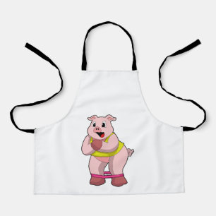 Pig at Fitness with Rubber band Apron