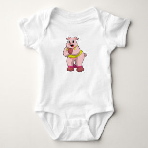 Pig at Fitness with Rubber band Baby Bodysuit