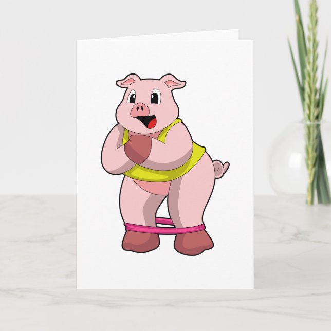 Pig at Fitness with Rubber band Card (Front)