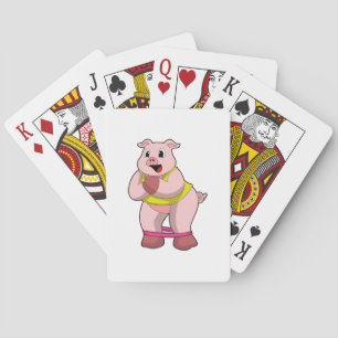 Pig at Fitness with Rubber band Playing Cards