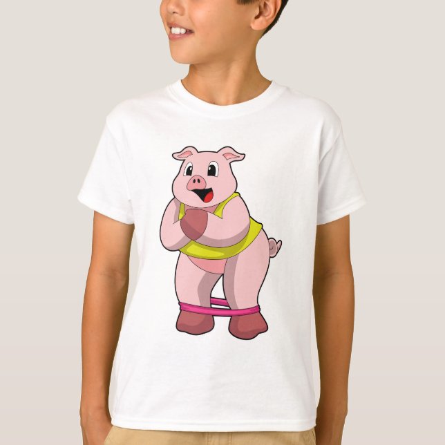 Pig at Fitness with Rubber band T-Shirt (Front)