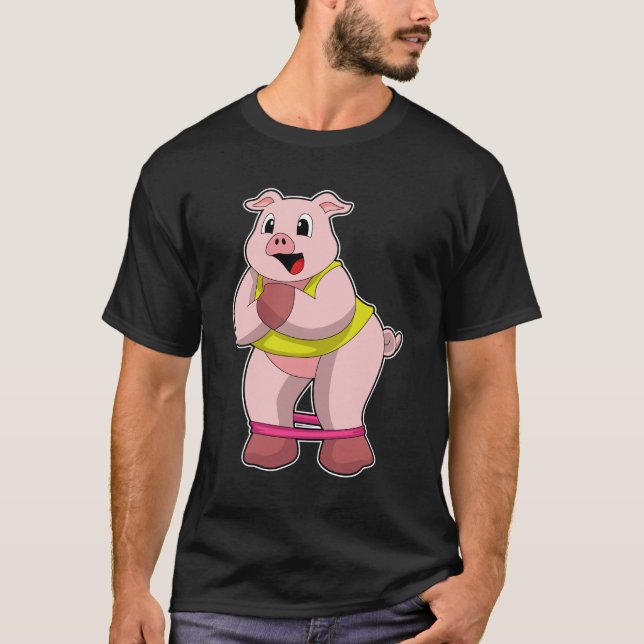 Pig at Fitness with Rubber band T-Shirt (Front)
