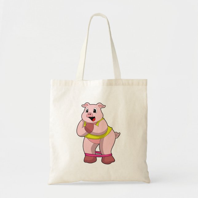 Pig at Fitness with Rubber band Tote Bag (Front)