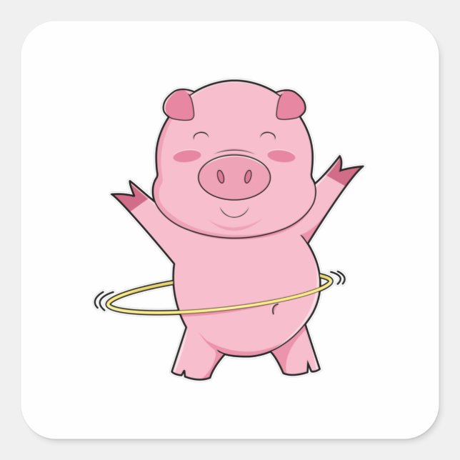 Pig at Fitness with Swing ring Square Sticker (Front)