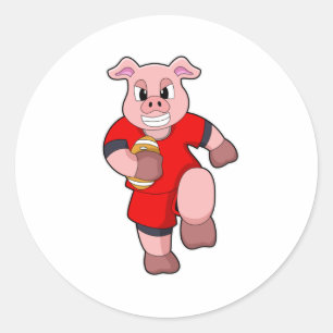 Pig at Football Sports Classic Round Sticker