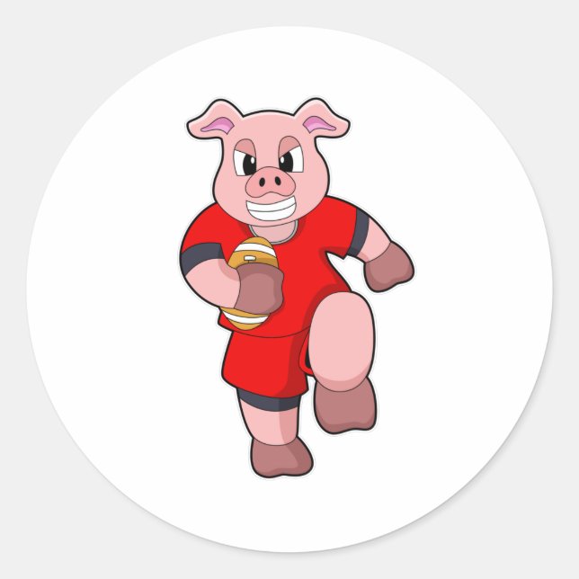 Pig at Football Sports Classic Round Sticker (Front)