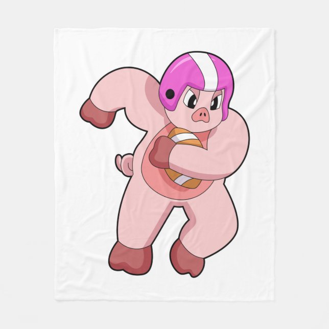 Pig at Football Sports Fleece Blanket (Front)