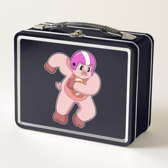 Pig at Football Sports Metal Lunch Box (Front)
