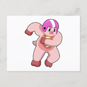 Pig at Football Sports Postcard