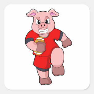 Pig at Football Sports Square Sticker