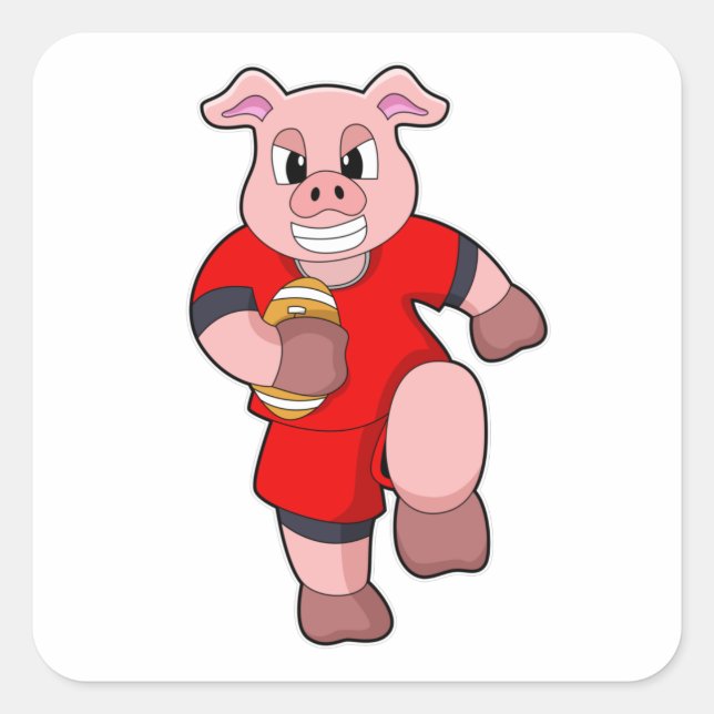 Pig at Football Sports Square Sticker (Front)