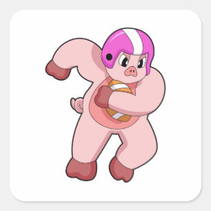 Pig at Football Sports Square Sticker