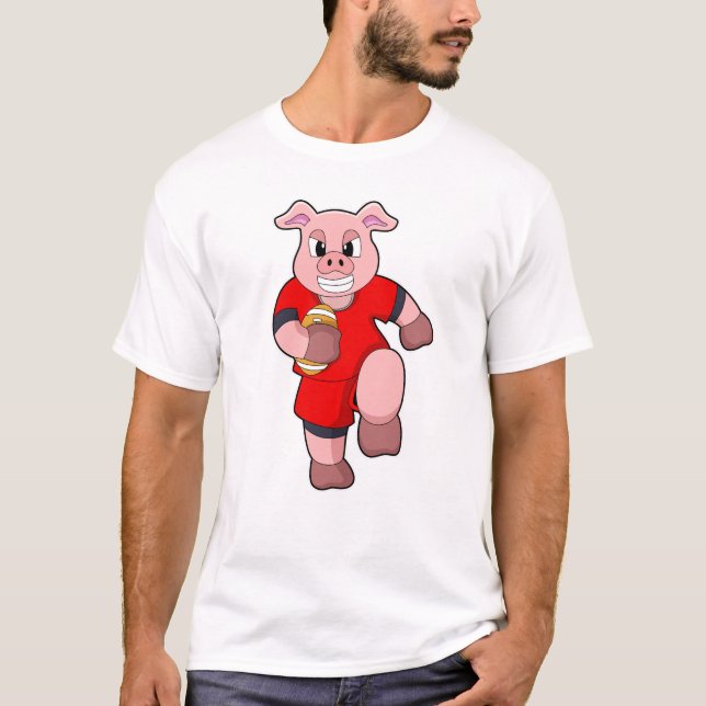 Pig at Football Sports T-Shirt (Front)