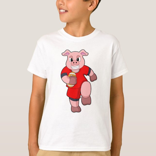 Pig at Football Sports T-Shirt (Front)