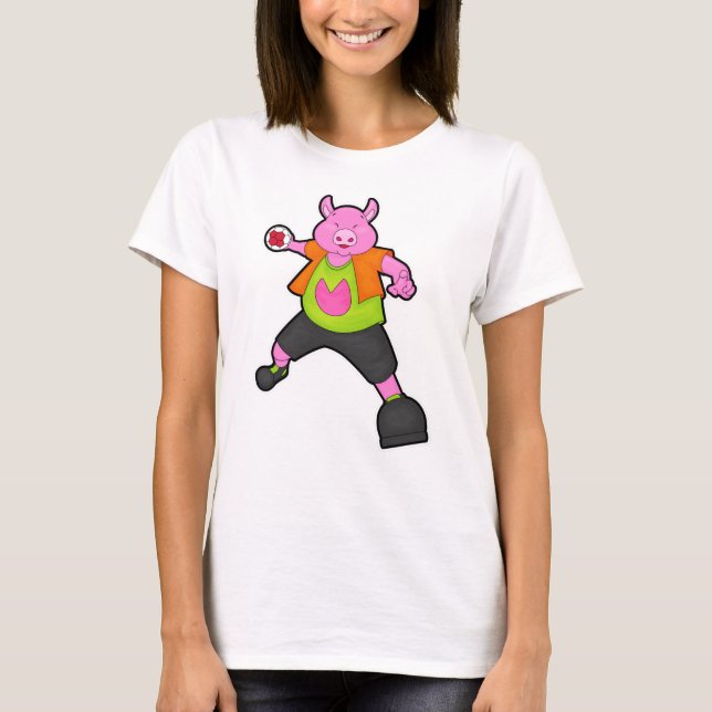 Pig at Handball player with Handball T-Shirt (Front)