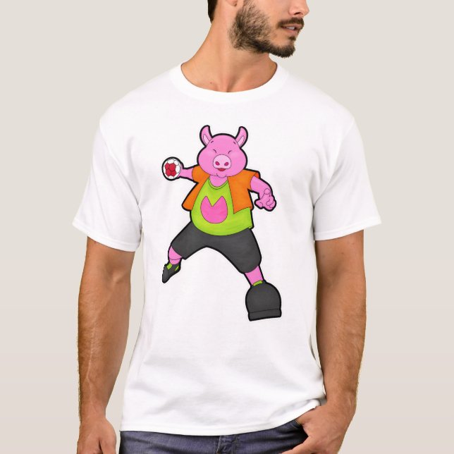 Pig at Handball player with Handball T-Shirt (Front)