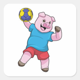 Pig at Handball Sports Square Sticker
