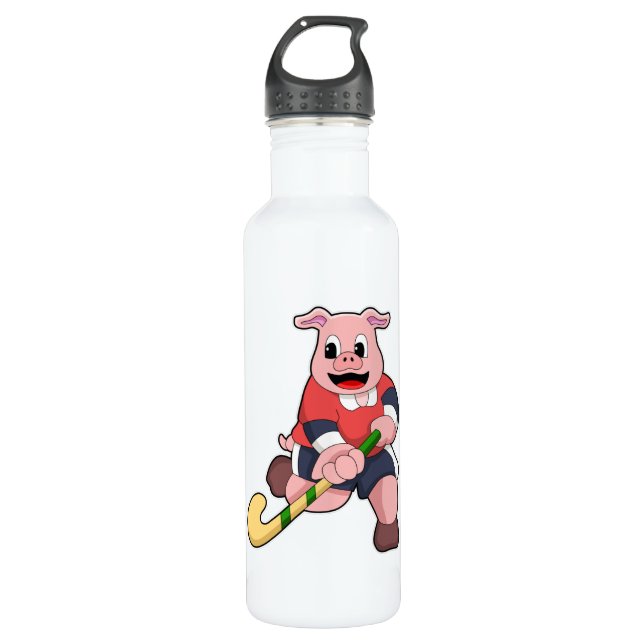 Pig at Hockey with Hockey bat 710 Ml Water Bottle (Front)