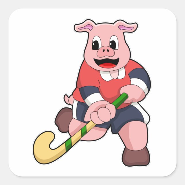 Pig at Hockey with Hockey bat Square Sticker (Front)