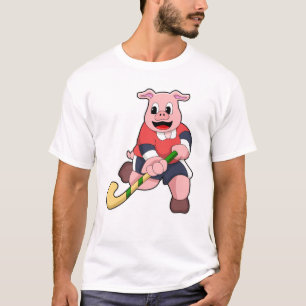 Pig at Hockey with Hockey bat T-Shirt
