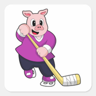 Pig at Ice hockey with Ice hockey stick Square Sticker