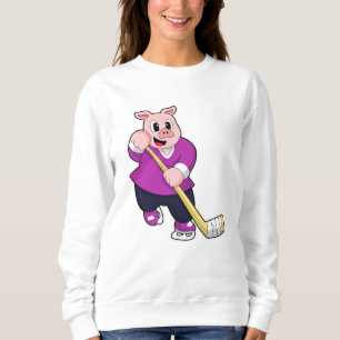 Pig at Ice hockey with Ice hockey stick Sweatshirt