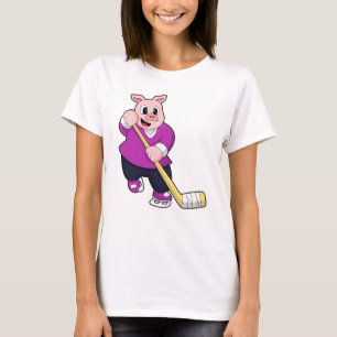 Pig at Ice hockey with Ice hockey stick T-Shirt