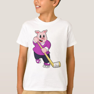 Pig at Ice hockey with Ice hockey stick T-Shirt