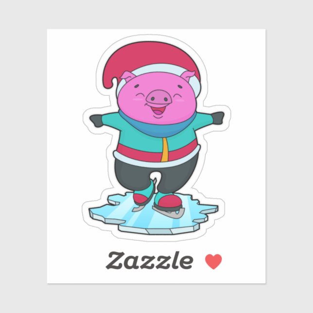 Pig at Ice skating with Ice skates & Hat (Sheet)