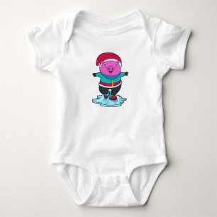 Pig at Ice skating with Ice skates & Hat Baby Bodysuit