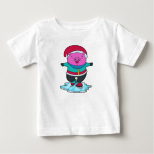 Pig at Ice skating with Ice skates & Hat Baby T-Shirt