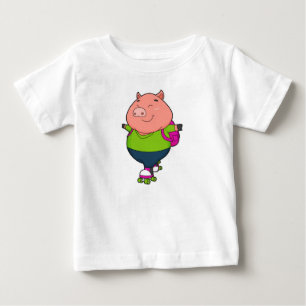 Pig at Inline skating with Roller skates Baby T-Shirt