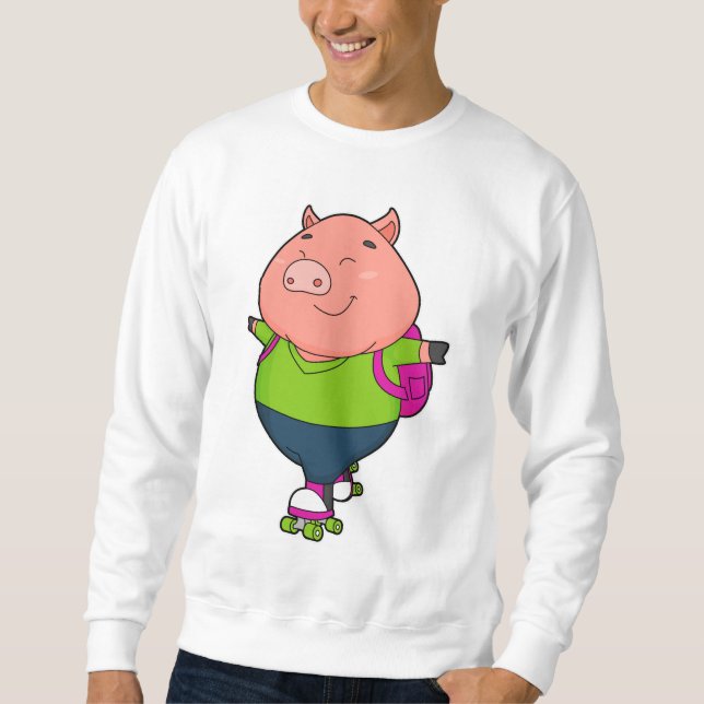 Pig at Inline skating with Roller skates Sweatshirt (Front)