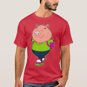 Pig at Inline skating with Roller skates T-Shirt