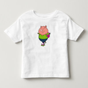 Pig at Inline skating with Roller skates Toddler T-Shirt