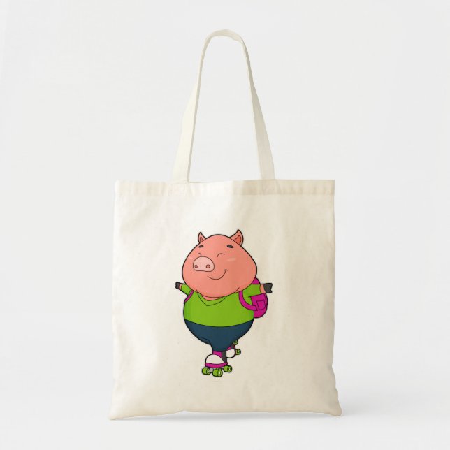 Pig at Inline skating with Roller skates Tote Bag (Front)